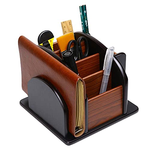Wooden Desk Organizer, Desktop Office Supplies Storage Remote Control Caddy Holder (6-Compartment) - view 2