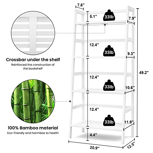 White Ladder Shelf, Bamboo 4-Tier Bookshelf & Bookcase Organizer - view 3