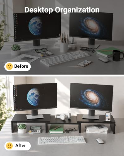 Dual Monitor Stand Riser, Adjustable Length & Swivel Angle, Black - view 2