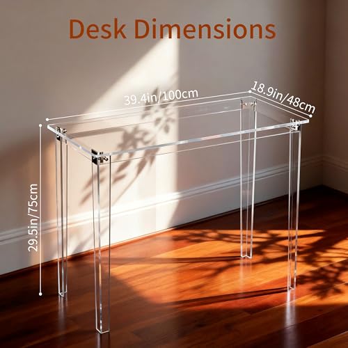 Clear Acrylic Writing Desk & Modern Round Acrylic Side Table Bundle, 2-Piece All-Clear Transparent Furniture Set for Home Office, Living Room, Bedroom & Lobby, Space Saving Easy Assembly Combo - view 3