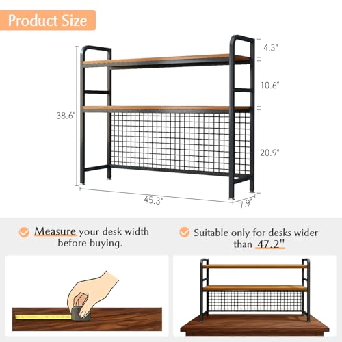 2-Tier Desktop Hutch Bookshelf, Metal Desk Shelf, Black, 45.3" W - view 2