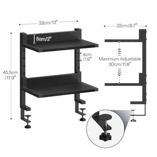 Clamp On Desk Shelf, 2-Tier Desktop Organizer, Space-Saving Desk Shelf with Adjustable Shelves, for Office, Study, Entertainment Accessories, Black BK32SJ01 - view 3