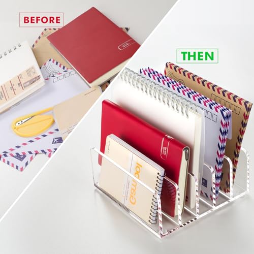 Acrylic Mail Holder, 5 Compartments Multifunction Desk Organizer - view 2