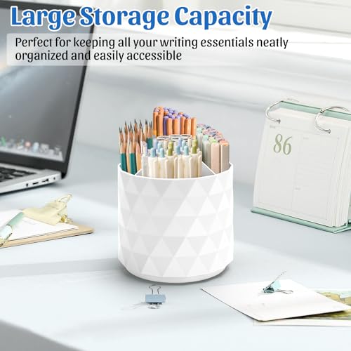 Desk Organizer,Sparkling Diamond-like Pen Holder for Desk 360°Rotating Office Accessories,Pencil Cup with 5 Compartments Storage Box Caddy for Office,School,Home,Art Supply(White) - view 2