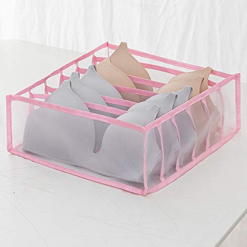 Foldable Underwear Storage Box, 3Pcs Set Organizer Drawer Divider Compartment, Nylon Divider Bra Socks Panty Storage Bag (Pink) - view 4