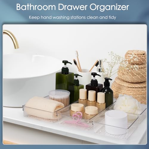 12 Pack Large Clear Plastic Drawer Organizer Set, Acrylic Bathroom Organizer Vanity Trays Dividers, Kitchen Organizers and Storage, Non-Slip Storage Bins for Makeup, Snacks, Office, Desk, Fridge - view 5