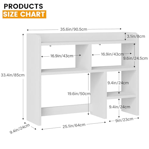 Desk Shelf, Desktop Hutch with 6 Storage Areas, Desktop Organizer Shelf with 27" Large Monitor Compartment, Multipurpose Wood Desktop Display Rack for Computer Desk, Dorm, Office, Home (White) - view 2