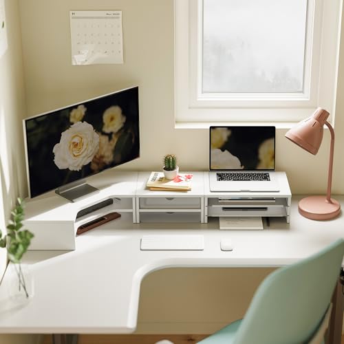 Dual Monitor Stand with Storage, Corner Desk Shelf for Top of Desk - view 6