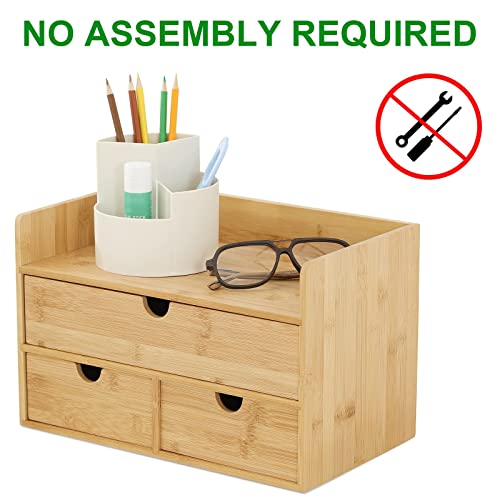 Bamboo Desk Organizer with Drawers, 3-Drawer Desktop Storage Box - view 4