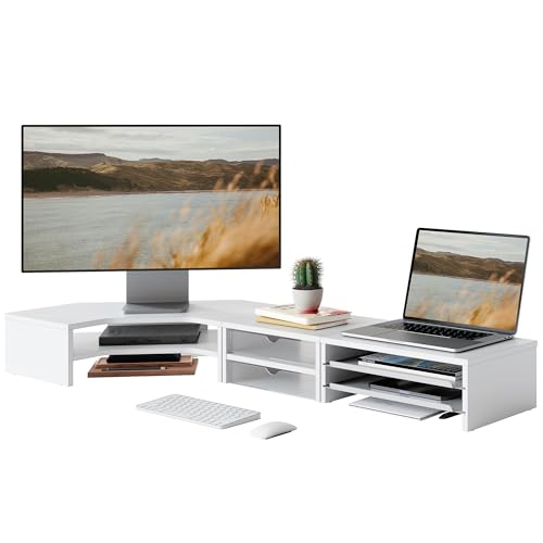 Dual Monitor Stand with Storage, Corner Desk Shelf for Top of Desk