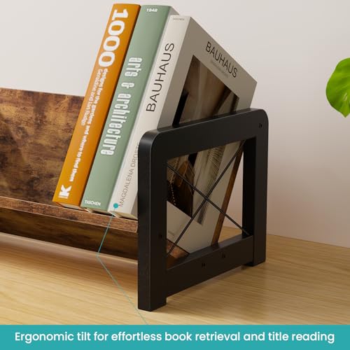 Desktop Bookshelf Organizer, Wood Slanted Desk Bookshelf, Small Tabletop Book Rack, Portable Mini Bookcase for Book Display, Cookbooks, Kids Reading, Office & Home Storage, Rustic Brown - view 6