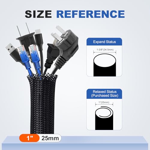 1 Inch 8ft Cable Management Loom Sleeve Cord Protector Wire Wrap Cover - view 2