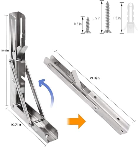 Folding Shelf Brackets 22 inch 4 Pcs Max. Load 440lb - Heavy Duty Stainless Steel DIY Wall Mounted Collapsible Shelf Bracket, Space Saving for Garage Workstation, Stuff Supports, Table, Workbench - view 2