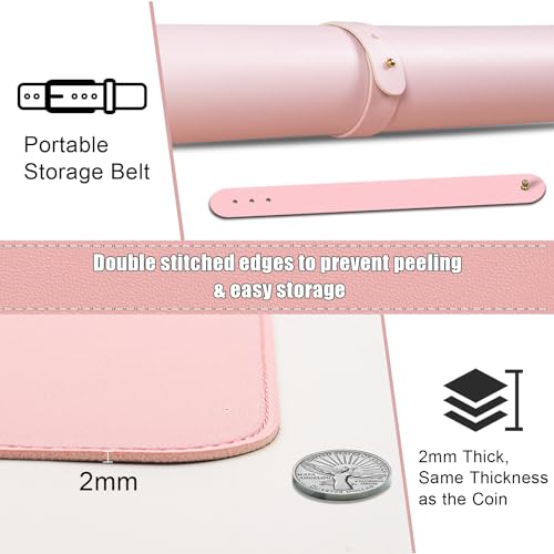 Dual-Sided Desk Pad, Natural Cork & PU Leather Mouse Pad for Desk, Desk Pad Protector, Non-Slip Desk Mat for Office and Home Work, (Pink, 23.6" x 13.7") - view 3