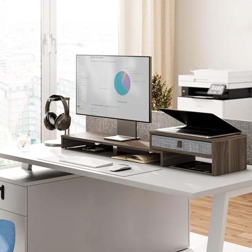 Triple Monitor Stand with Storage Drawer, Adjustable Length and Angle - view 2