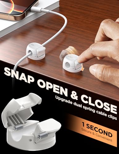 8Pack Cord Organizer [Dual Spring & Clasp] [Max Stability] Cable Clips, Cord Holder, Desk Cable Management, Adhesive Wire Organizer for Home Office Desktop Nightstand Car Table Wall - White - view 3