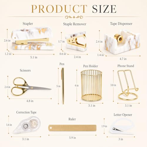 Office Desk Supplies Accessories Women - Women Marble Desk Decor Set Gold - view 6
