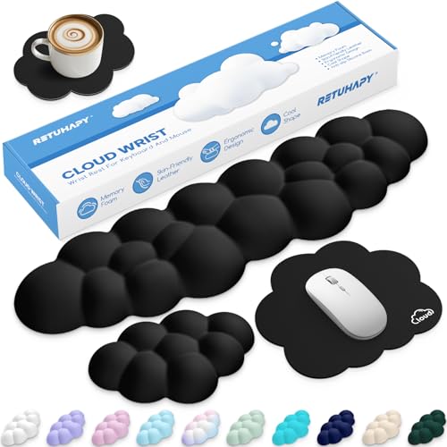 Cloud Wrist Rest Keyboard Cushion and Cloud Mouse Pad, Black