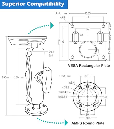 1.5" C Size Ball Monitor Mount, VESA 75x75mm, 360° Adjustable - view 6