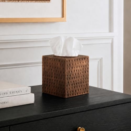 Tissue Box Cover Square – Hand Hammered Antique Copper Metal Tissue Holder Box for Bathroom Accessory, Aesthetic Decorative Facial Napkin Cube for Modern Home Decor - view 5