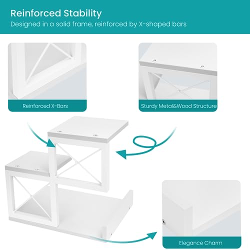 Desk Shelf, Wood Small Bookshelf Desktop Shelves and Organizer, Freestanding 3 Tier Storage Display Stand Home Office Decor for Books Plants Toys, White - view 5