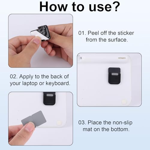 4pcs Mini Keyboard Riser, Self-Adhesive Portable Small Laptop Tilt Stand Zinc Alloy Lifter Feet Foldable & Invisible Computer Notebook Holder Leg Lift Accessories for Desk (Black) - view 5