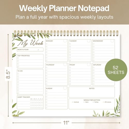 Undated Weekly Planner Notepad, 8.5" x11", 52 Weeks, Sage Green - view 2