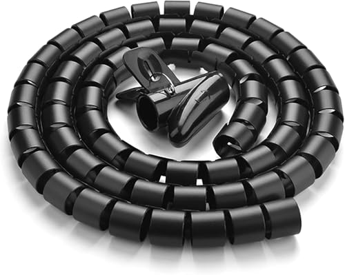 10FT Cable Management Sleeve Organizer,1/2 inch Coiled Cord Organizer w/4 Cable Clips & Guide Clip,Wire Cover Wire Wrap Cable Protector,Messy Cable Tube Hider Solutions TV PC Home Office