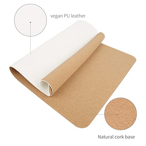 Dual-Sided Mouse Pad, Natural Cork & PU Leather Large Desk Pad for Office and Home Work, Desk Protector Non-Slip, Waterproof, Easy Clean (White, 36"x17") - view 2