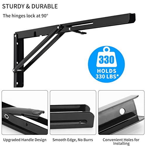 18 Inch Folding Shelf Bracket, Heavy Duty L Bracket, Black, 2 Pack - view 3