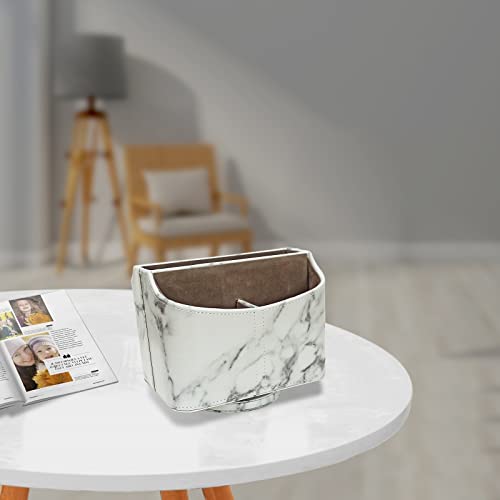 PU Leather Remote Control Holder 360 Degree Rotating Desk Organizer/Caddy Storage Box for Remote Controllers,TV Guide, Mail, Electronics,Pen,Stationery and Media Storage white - view 6