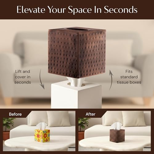Tissue Box Cover Square – Hand Hammered Antique Copper Metal Tissue Holder Box for Bathroom Accessory, Aesthetic Decorative Facial Napkin Cube for Modern Home Decor - view 6