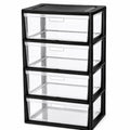 4-Drawer Plastic Storage Tower with Clear Bins and Carry Handles, Black