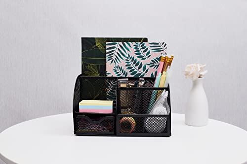Mesh Desk Organizer Office with 7 Compartments + Drawer/Desk Tidy Candy/Pen Holder/Multifunctional Organizer (Black) - view 6