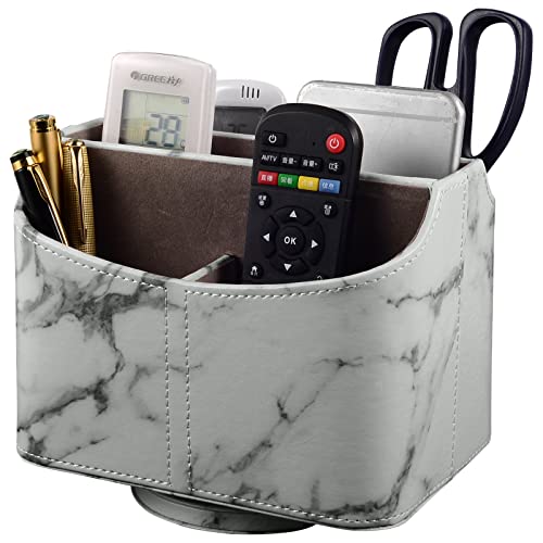PU Leather Remote Control Holder 360 Degree Rotating Desk Organizer/Caddy Storage Box for Remote Controllers,TV Guide, Mail, Electronics,Pen,Stationery and Media Storage white - view 2