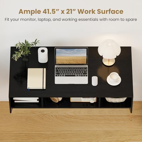 Wall-Mounted Computer Desk, Floating Laptop Desk with 3 Storage Compartments, Space-Saving Home Office Workstation Vanity Table for Bedroom, Study, Living Room (Black) - view 5