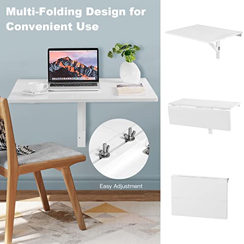 Wall Mounted Folding Table, 31.5" x 23.5" Drop-Leaf Floating Writing Desk for Small Spaces, Space-Saving Fold Down Laptop Workstation for Kitchen, Bedroom, Laundry Room, Study Room (White) - view 5
