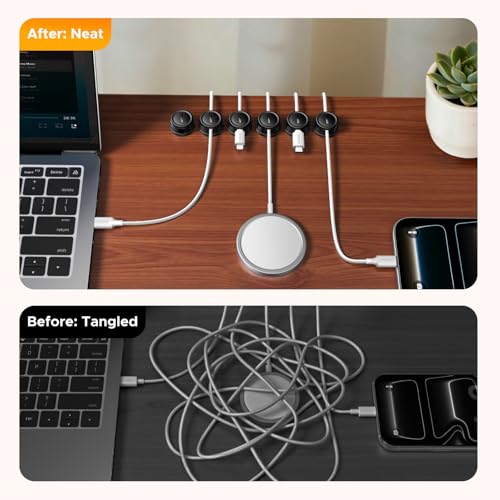 Magnetic Cable Management Clips, 360° Rotation Desk Cord Organizer 1s Fast Locking, Strong Adhesive Cable Holder Fits Cables Wires for Workspace, Nightstand, Home Office,Car - view 5