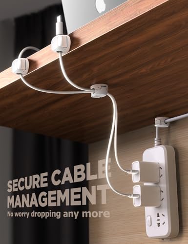 8Pack Cord Organizer [Dual Spring & Clasp] [Max Stability] Cable Clips, Cord Holder, Desk Cable Management, Adhesive Wire Organizer for Home Office Desktop Nightstand Car Table Wall - White - view 5