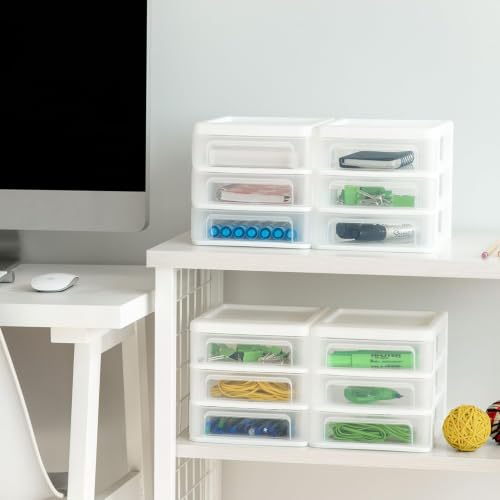 4-Pack 3-Drawer Small Desktop Organizer, Stackable, White - view 6