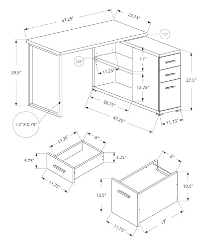 Computer L-Shaped-Left or Right Set Up-Contemporary Style Corner Desk with Open Shelves and Drawers, 48" L, White - view 3