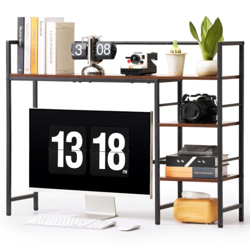 Desk Shelf 38.6" W, Desktop Bookshelf Storage Hutch for Computer Monitor, Metal Frame and Wooden Shelf, 4-Tier Desk Display Rack, Multipurpose Desk Organizer Hutch for Dorm, Home, Office