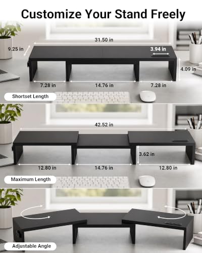 Dual Monitor Stand Riser, Adjustable Length & Swivel Angle, Black - view 4