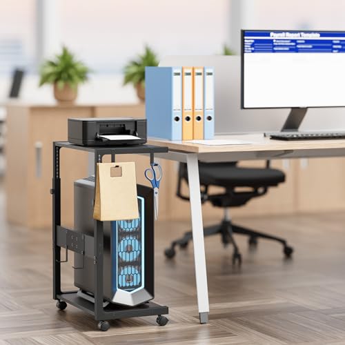 Computer Tower Stand with Power Outlet - 10-Level Height Adjustable - view 6