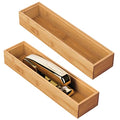 Slim Wooden Bamboo Drawer Organizer for Office - 12" Long Stackable Storage Box Tray for Desk Drawers/Cabinet - Junk Drawer and Accessories Organization - Echo Collection, 2 Pack, Natural Wood