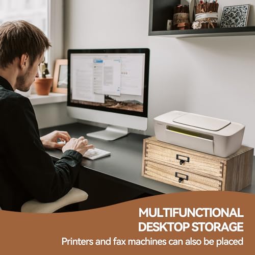 Solid Wood Desk Organizer with 2 Drawers, Desktop Storage, Brown - view 6