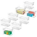 Deep Plastic Office Storage Bins with Handles for Organization in Filing Cabinet, Closet, or Desk Drawers, Organizer for Notes, Pens, Pencils, and Staples - Ligne Collection - 8 Pack - Clear