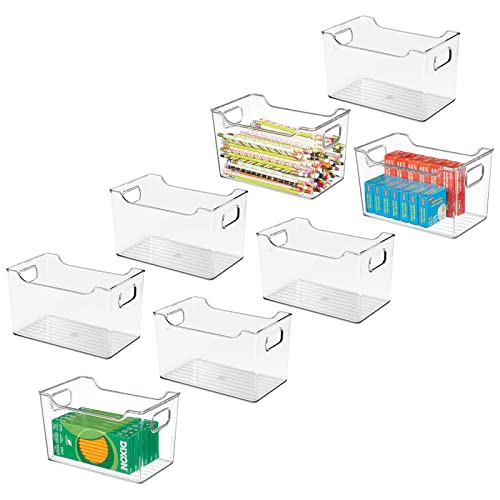 Deep Plastic Office Storage Bins with Handles for Organization in Filing Cabinet, Closet, or Desk Drawers, Organizer for Notes, Pens, Pencils, and Staples - Ligne Collection - 8 Pack - Clear