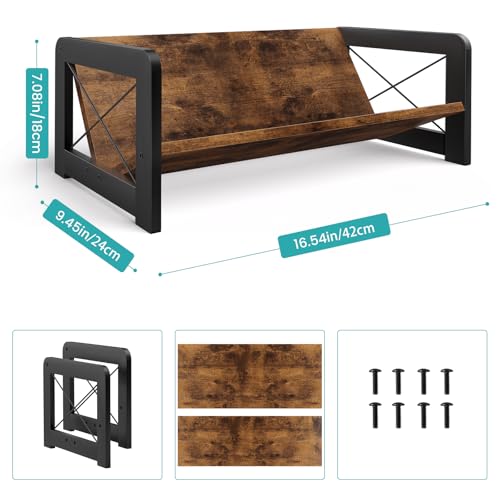 Desktop Bookshelf Organizer, Wood Slanted Desk Bookshelf, Small Tabletop Book Rack, Portable Mini Bookcase for Book Display, Cookbooks, Kids Reading, Office & Home Storage, Rustic Brown - view 3