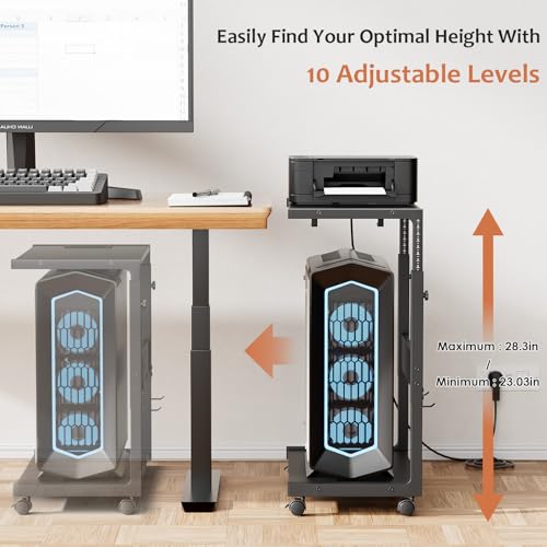 Computer Tower Stand with Power Outlet - 10-Level Height Adjustable - view 3